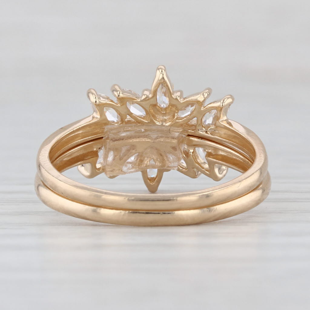 Cubic Zirconia Ring Guards Set of 2 Stackable Bridal Wedding Bands 14k Gold