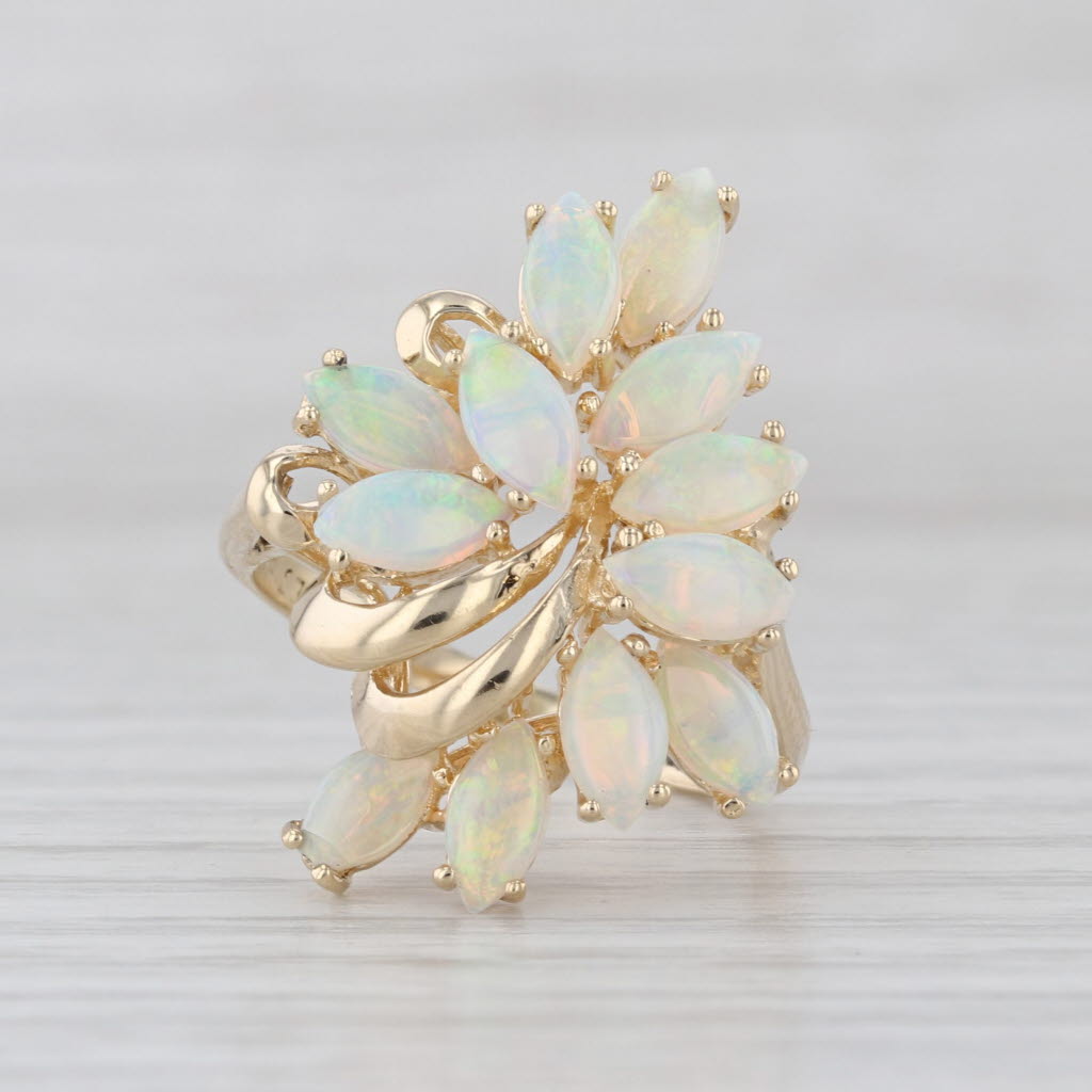Opal Cabochons Cluster Cocktail Ring 14k Yellow Gold Size 6.25 As Is