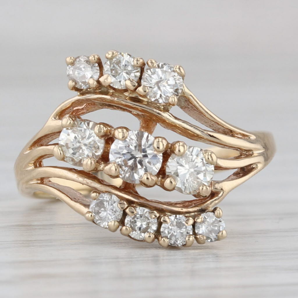 0.90ctw Diamond Bypass Ring 10k Yellow Gold Size 6.5 Cluster