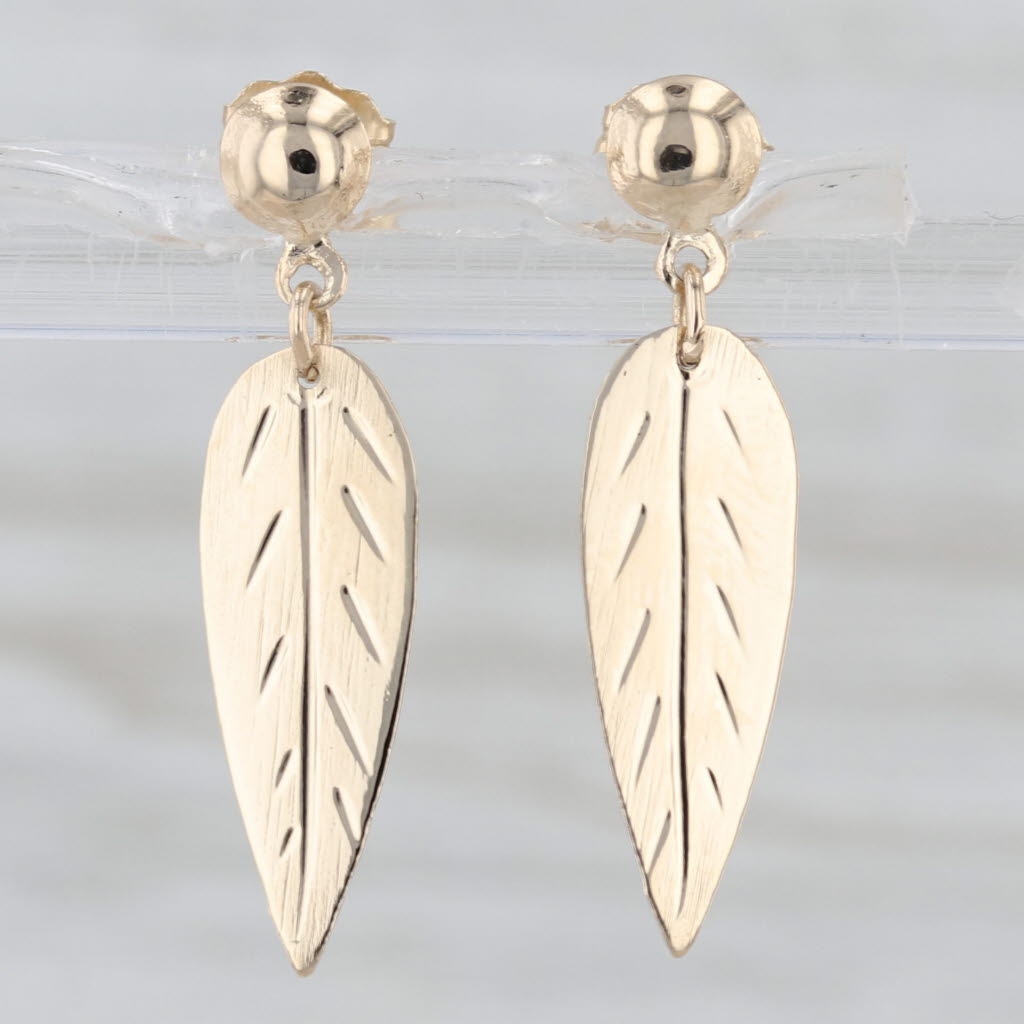 Gold Leaf Dangle Earrings 14k Yellow Gold Drops
