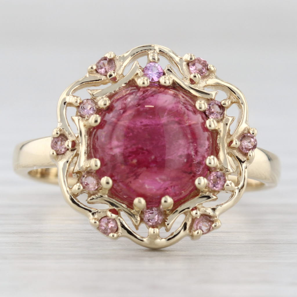 Pink Tourmaline Cabochon Ring 10k Yellow Gold Size 10.25