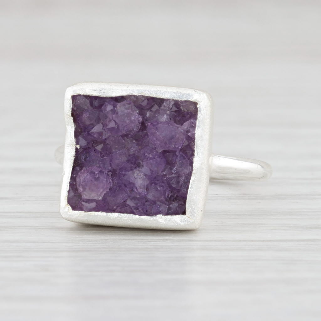 New Nina Wynn Druzy Amethyst Ring Sterling Silver Size 7 Gemstone Statement