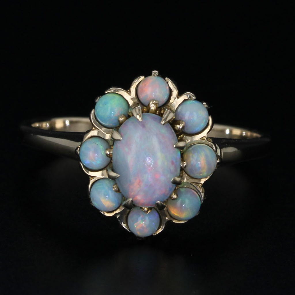 Black Vintage Opal Cabochon Ring 10k Yellow Gold Size 7.5