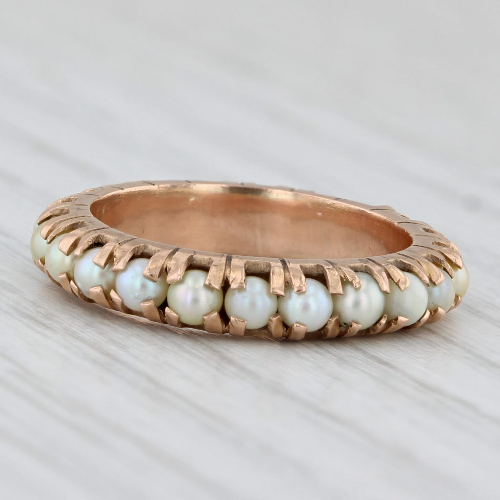 Light Gray Antique Cultured Pearl Eternity Band 16k Rose Gold Size 6 Ring