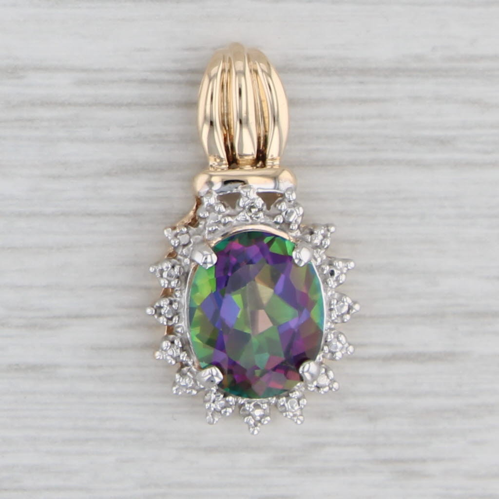 Gray 2.40ct Oval Mystic Topaz Diamond Halo Pendant 10k Yellow Gold