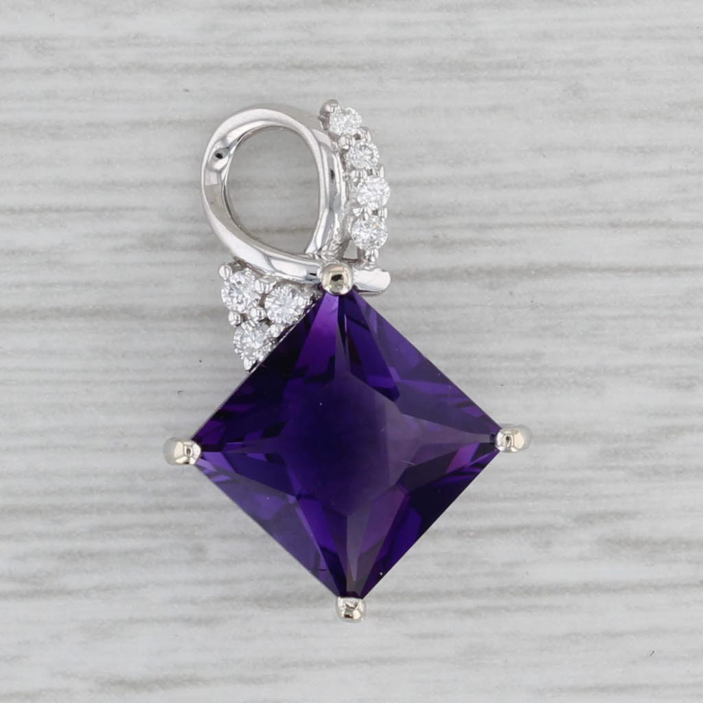 Gray New 3ctw Princess Amethyst Diamond Pendant 14k White Gold