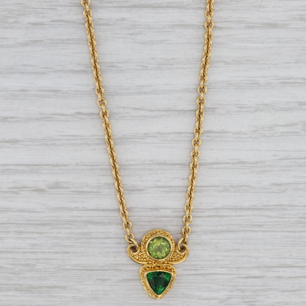 Gray 1.60ctw Peridot Chrome Diopside Pendant Necklace 18k Gold 15.25" Cable Chain