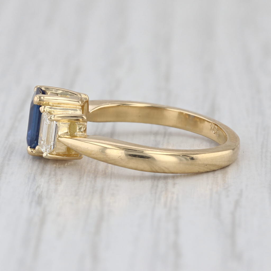 1.63ctw Emerald Cut Blue Sapphire Diamond Ring 18k Gold Size 6.25 Engagement