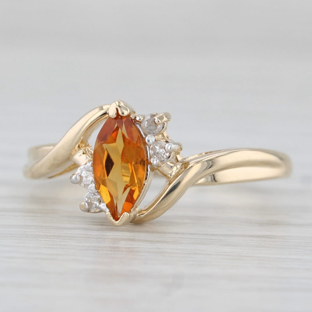 Light Gray 0.52ctw Marquise Orange Citrine Diamond Bypass Ring 10k Yellow Gold Size 7.25