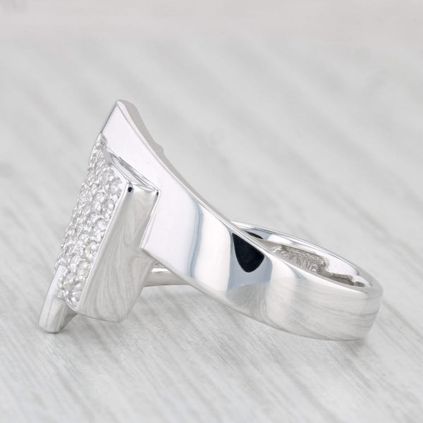 Pave Diamond Ring 14k White Gold Abstract Bypass Size 6.25