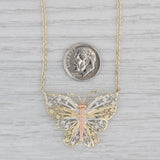Filigree Butterfly Pendant Necklace 10k Yellow Rose White Gold 17" Cable Chain
