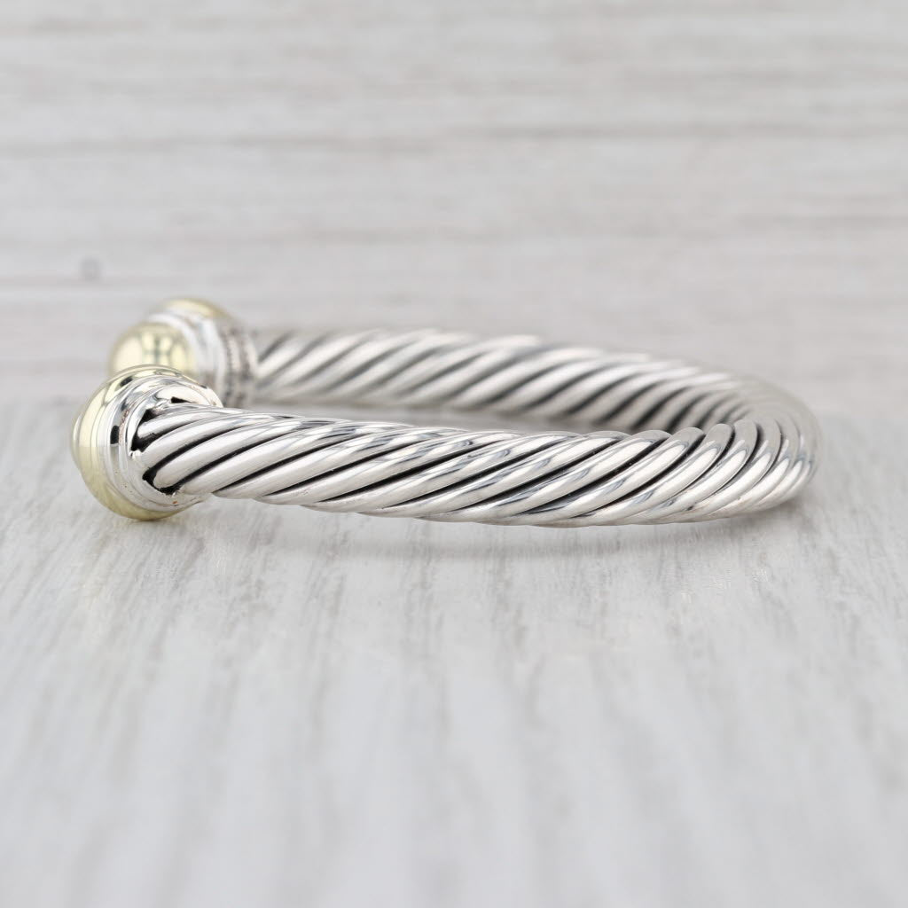 David Yurman Cable Dome Cuff Bracelet Sterling Silver 14k Gold 6.5"