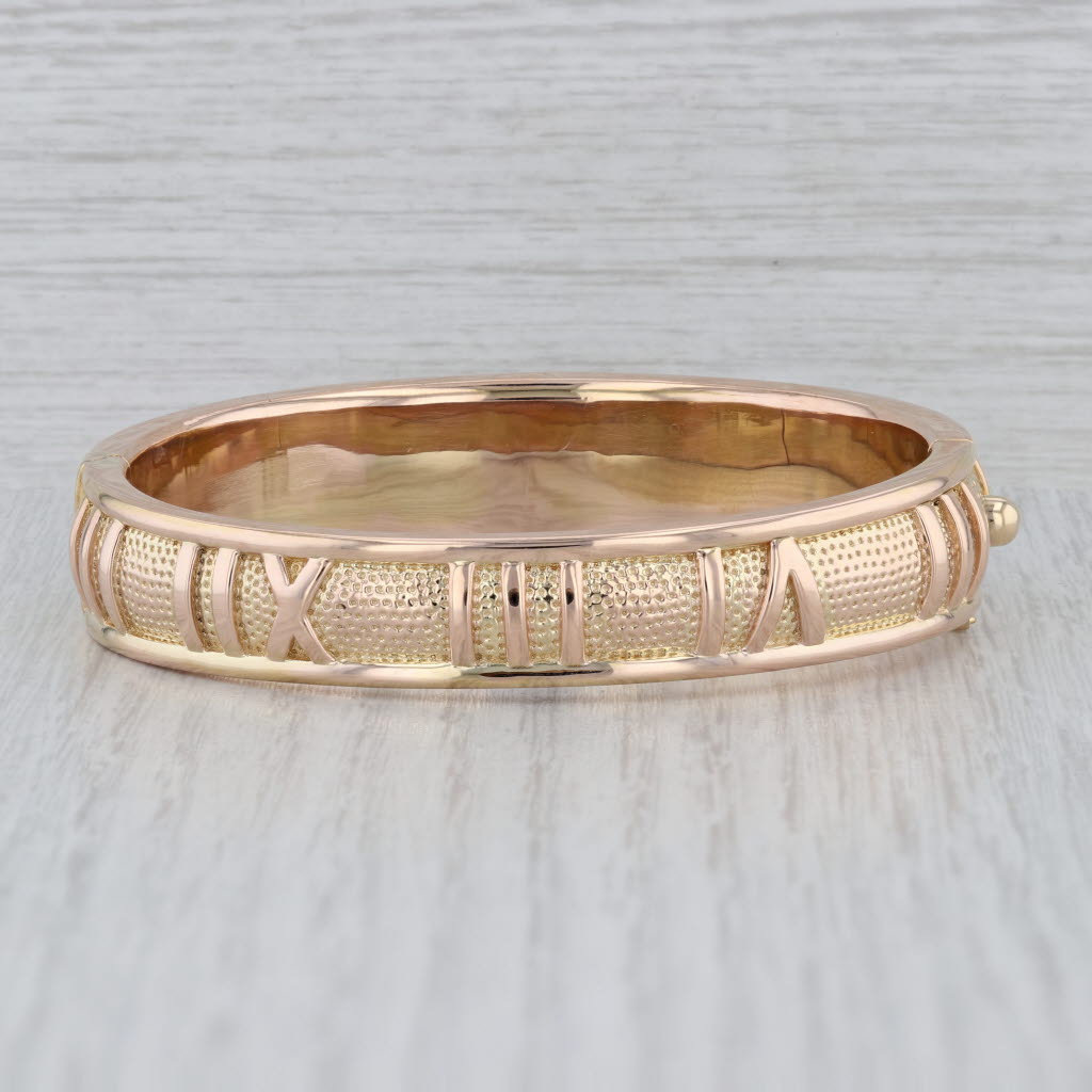 Gray Atasay Roman Numeral Bangle Bracelet 14k Yellow Gold 7" 15.2mm