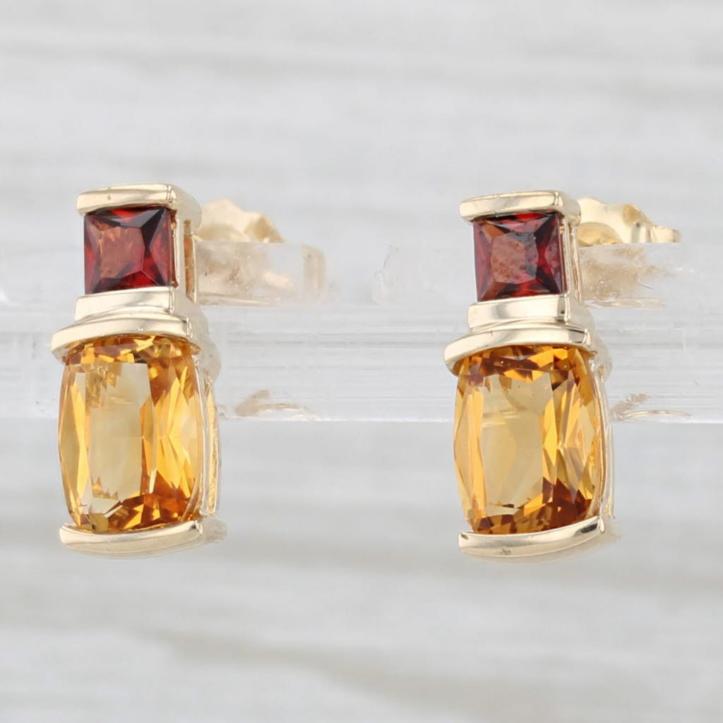 Light Gray 1.09ctw Citrine Garnet Stud drop Earrings 10k Yellow Gold