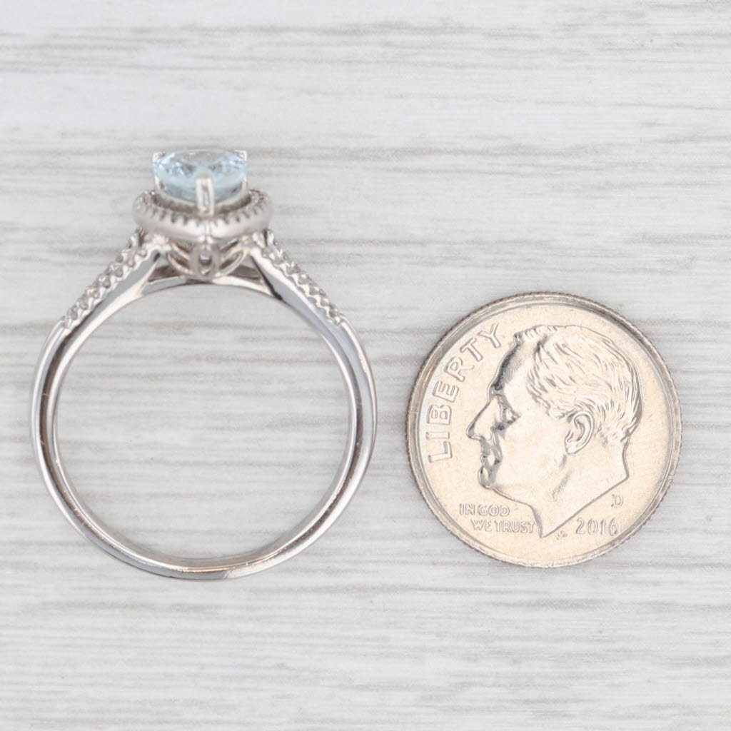 Light Gray 1.19ctw Aquamarine Diamond Halo Teardrop Ring 14k White Gold Size 8.5 Engagement