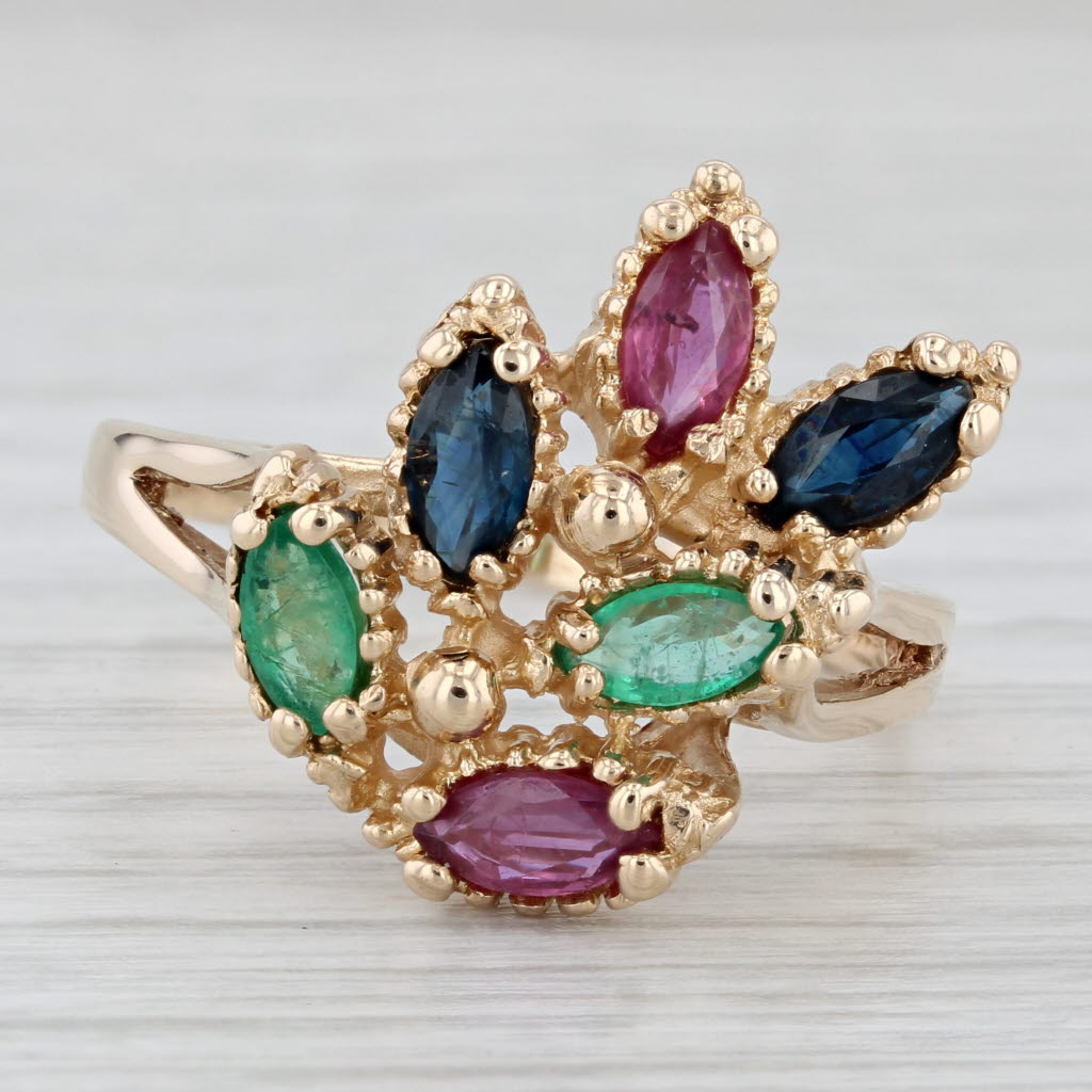 Light Gray 1.92ctw Gemstone Cluster Ring 14k Gold Size 11.25 Cocktail Ruby Sapphire Emerald