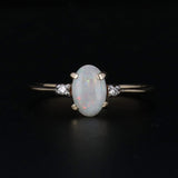 Black Oval Opal Diamond Ring 14k Yellow Gold Size 3 October Birthstone