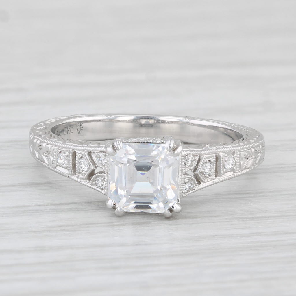 Light Gray New Beverley K Asscher Semi Mount Diamond Ring 14k White Gold Size 6.75 Hearts