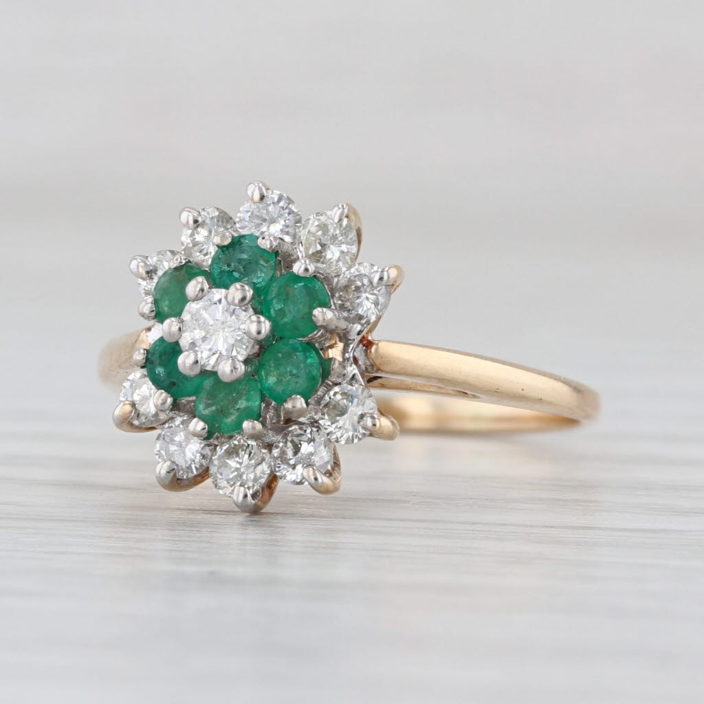 0.76ctw Emerald Diamond Halo Ring 14k Yellow Gold Size 6.5