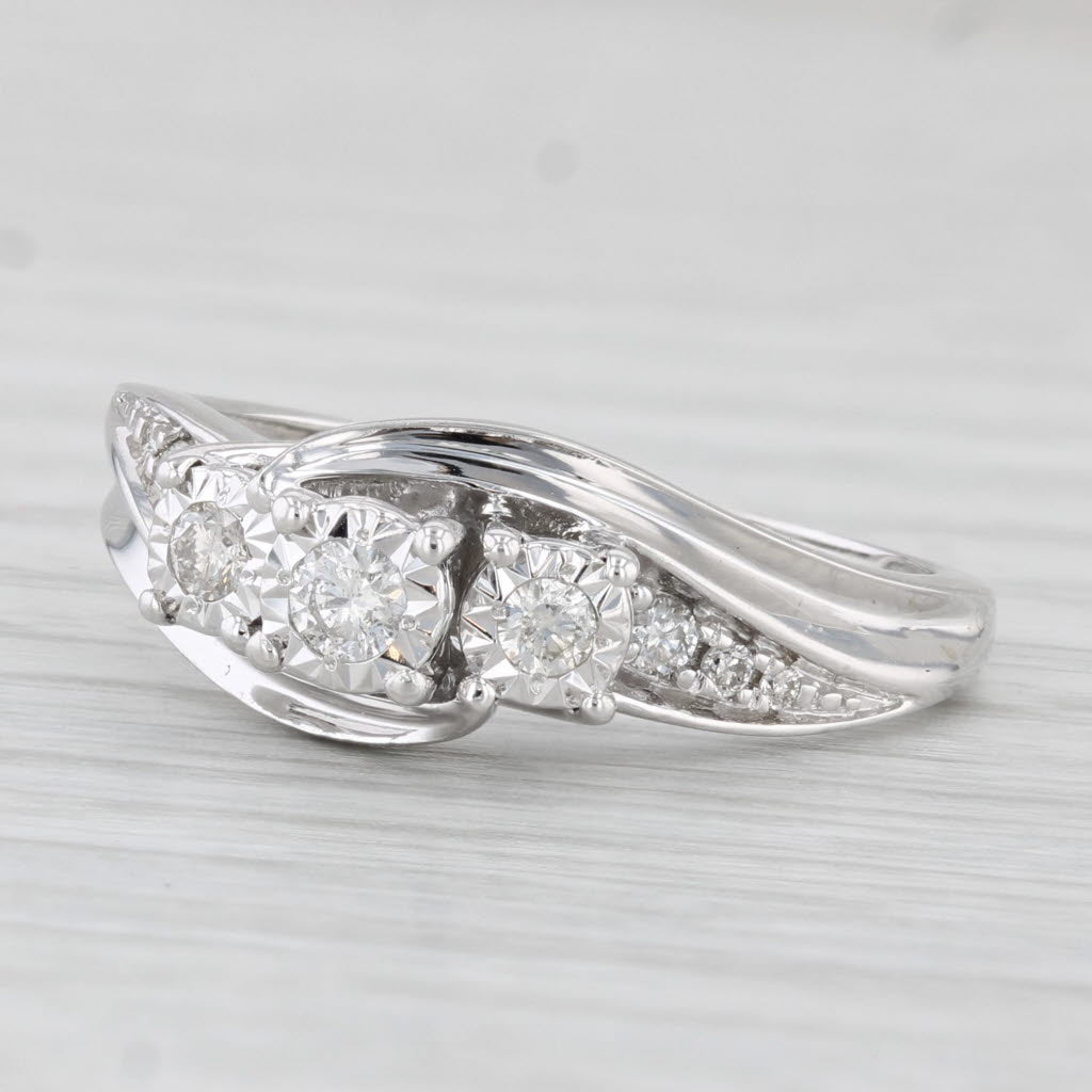 Light Gray 0.23ctw Diamond 3-Stone Engagement Ring 10k White Gold Size 8 Bypass