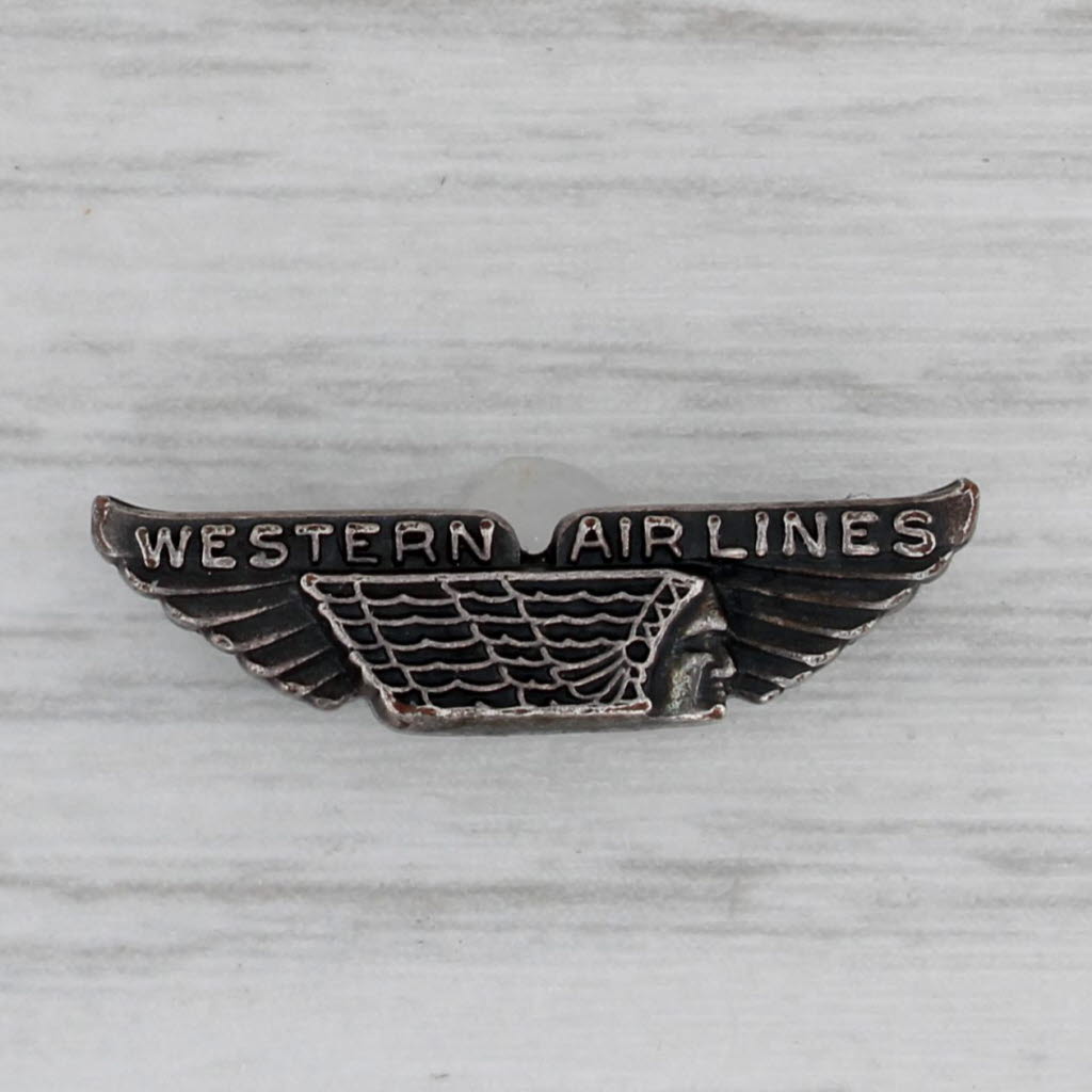 Gray Vintage Western Airlines Company Service Award Pin Winged Indian Bust Logo