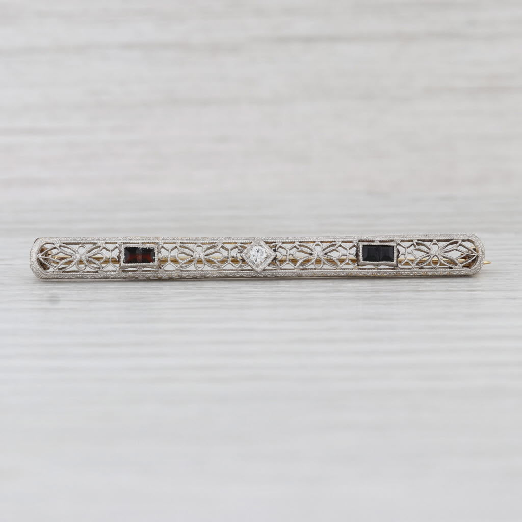 Blue Chalcedony Diamond Bar Pin 14k Gold Platinum Brooch