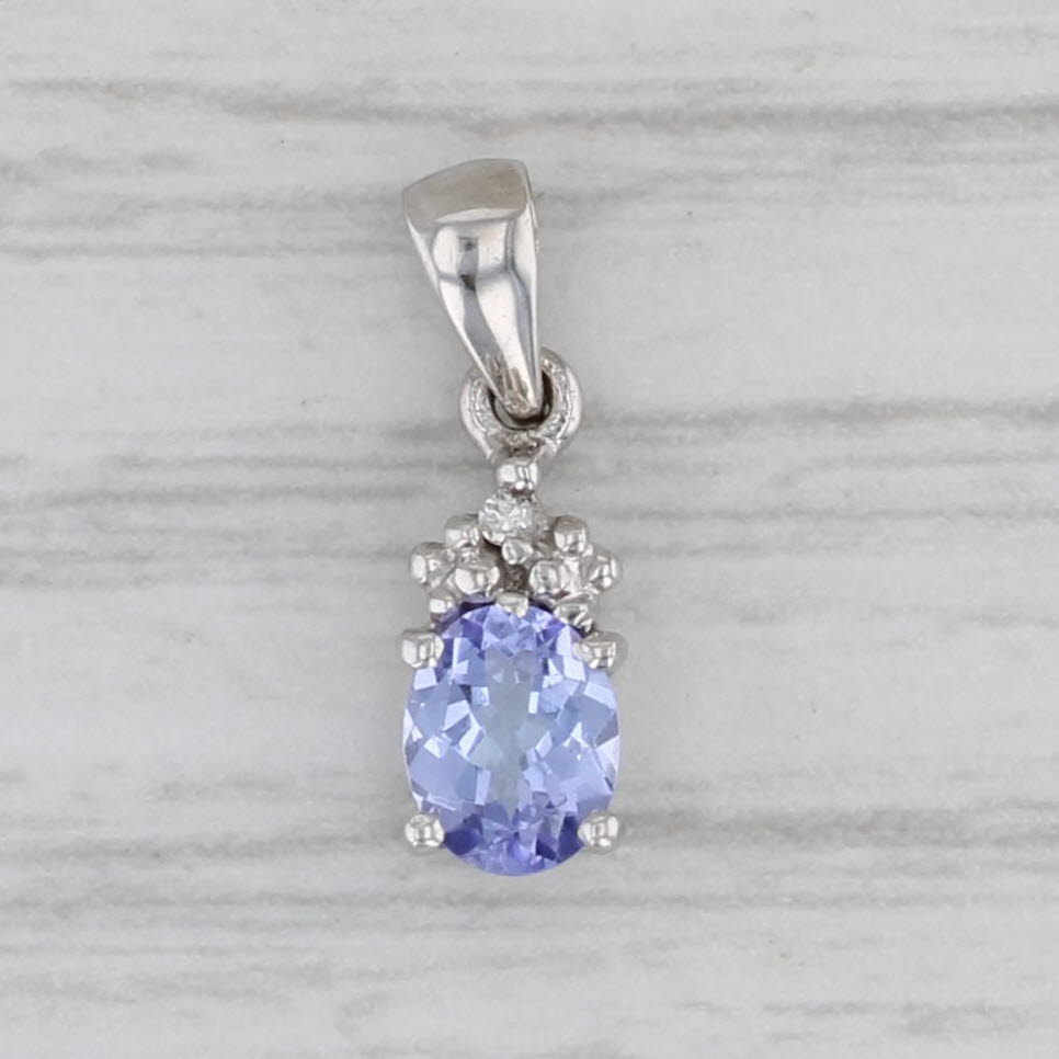 Gray 0.30ct Small Tanzanite Teardrop Pendant 10k White Gold Diamond Accents