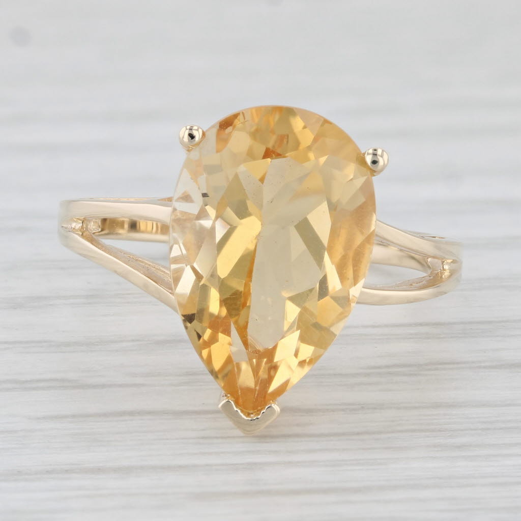 Light Gray 6.86ct Pear Yellow Citrine Solitaire Ring 10k Yellow Gold Size 8