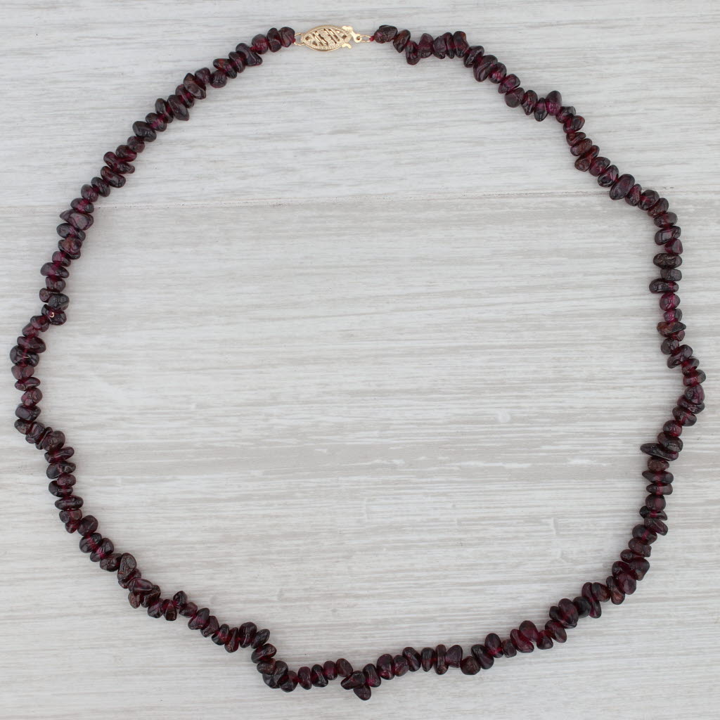 Tumbled Garnet Bead Necklace 14k Gold Clasp 18" 7.4mm