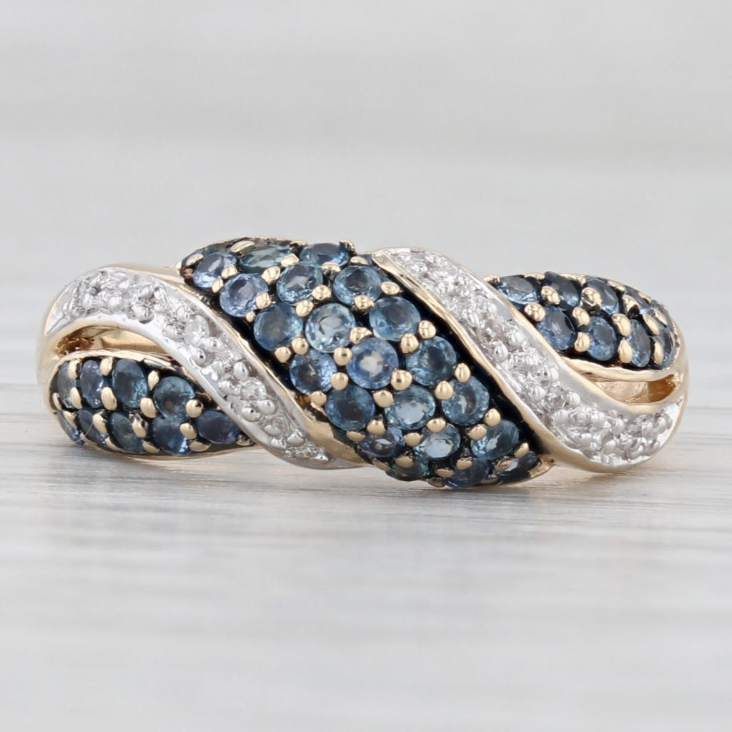 Light Gray 0.85ctw Pave Blue Sapphire Diamond Scalloped Ring 10k Yellow Gold Size 7