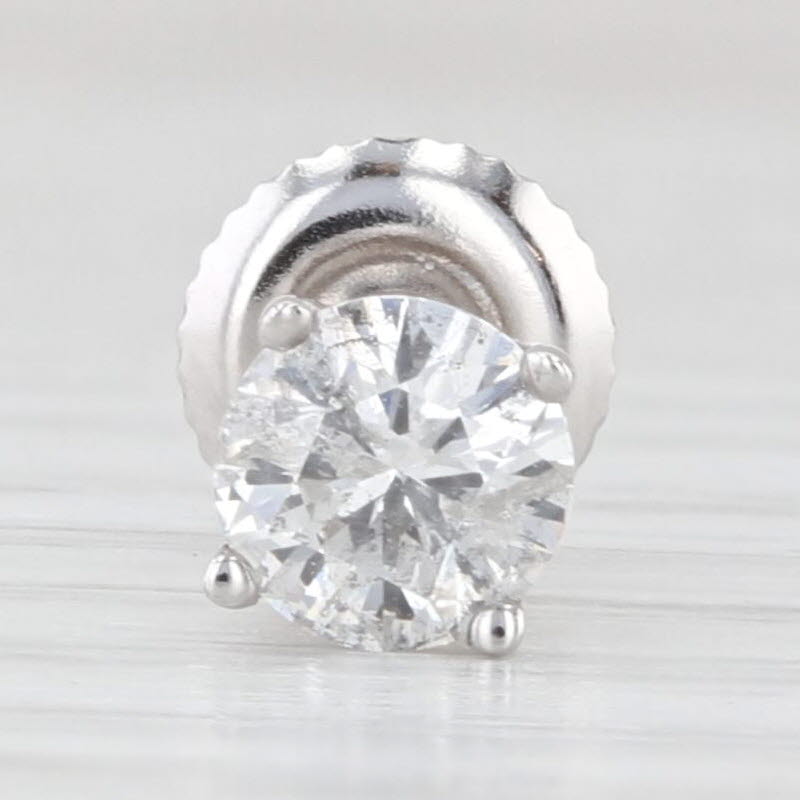 Light Gray 0.50ctw Round Diamond Solitaire Single Stud Earring 14k White Gold