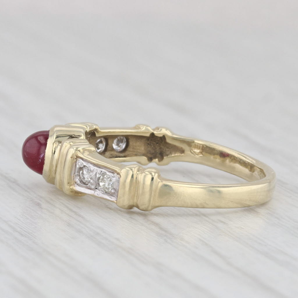 Light Gray Ruby Cabochon Diamond Ring 14k Yellow Gold Size 6.5