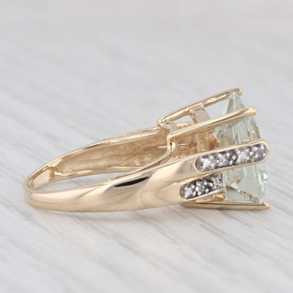 Light Gray 6.16ctw Prasiolite Green Amethyst Diamond Ring 10k Yellow Gold Cathedral Band