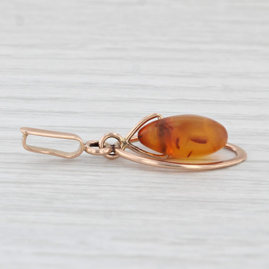 Light Gray Vintage Amber Pear Solitaire Pendant 14k Yellow Gold Teardrop Dangle