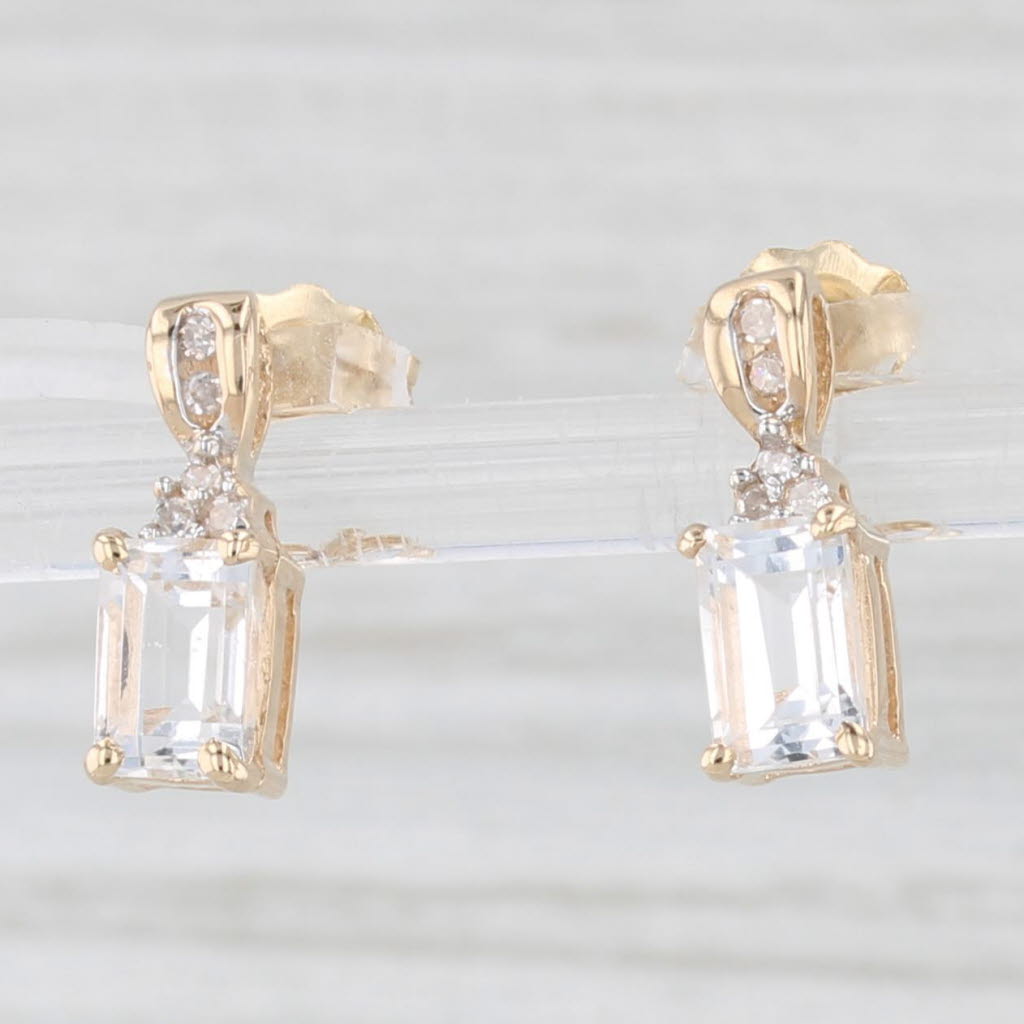 Light Gray 1.28ctw Topaz Diamond Stud Drop Earrings 14k Yellow Gold