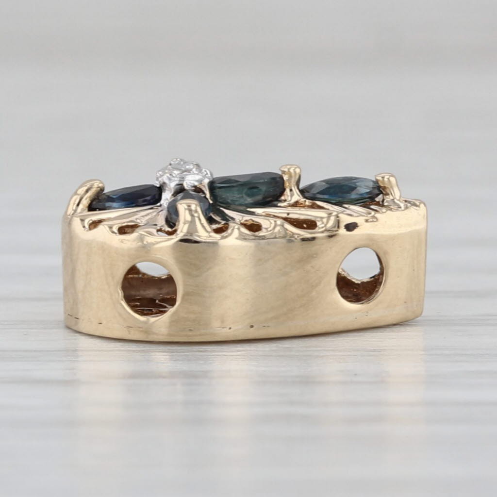 AV 0.35ct Blue Sapphire Teardrop Slide Bracelet Charm 10k Yellow Gold Vintage