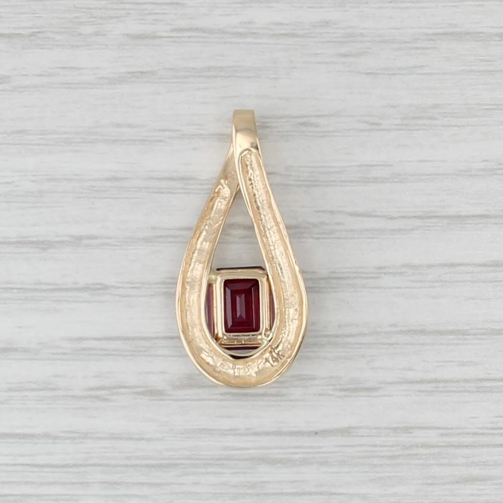 4ct Emerald Cut Rhodolite Garnet Solitaire Pendant 14k Yellow Gold Teardrop
