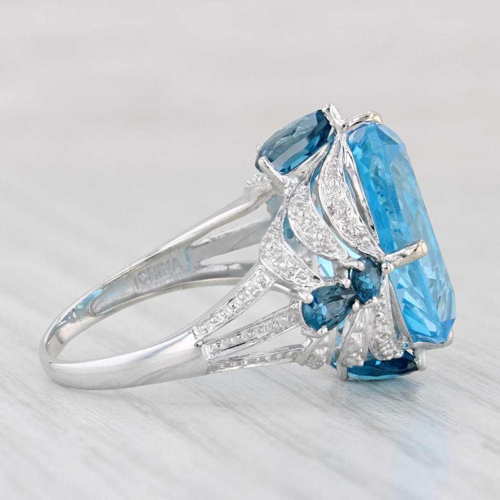 Light Gray 13.62ctw Blue Topaz Diamond Cocktail Ring 14k White Gold Size 8