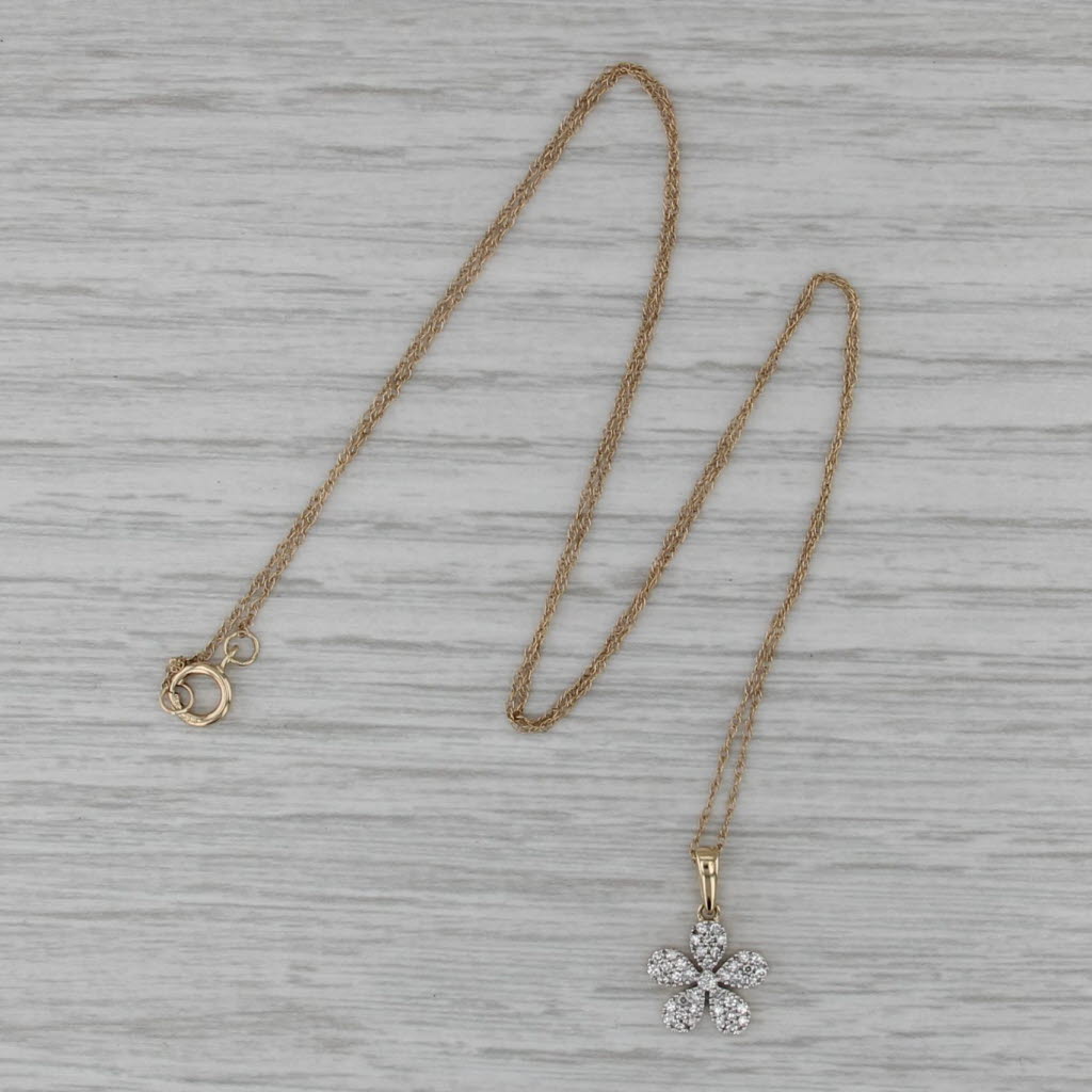 0.15ctw Diamond Flower Pendant Necklace 14k Yellow Gold 18.5" Rope Chain