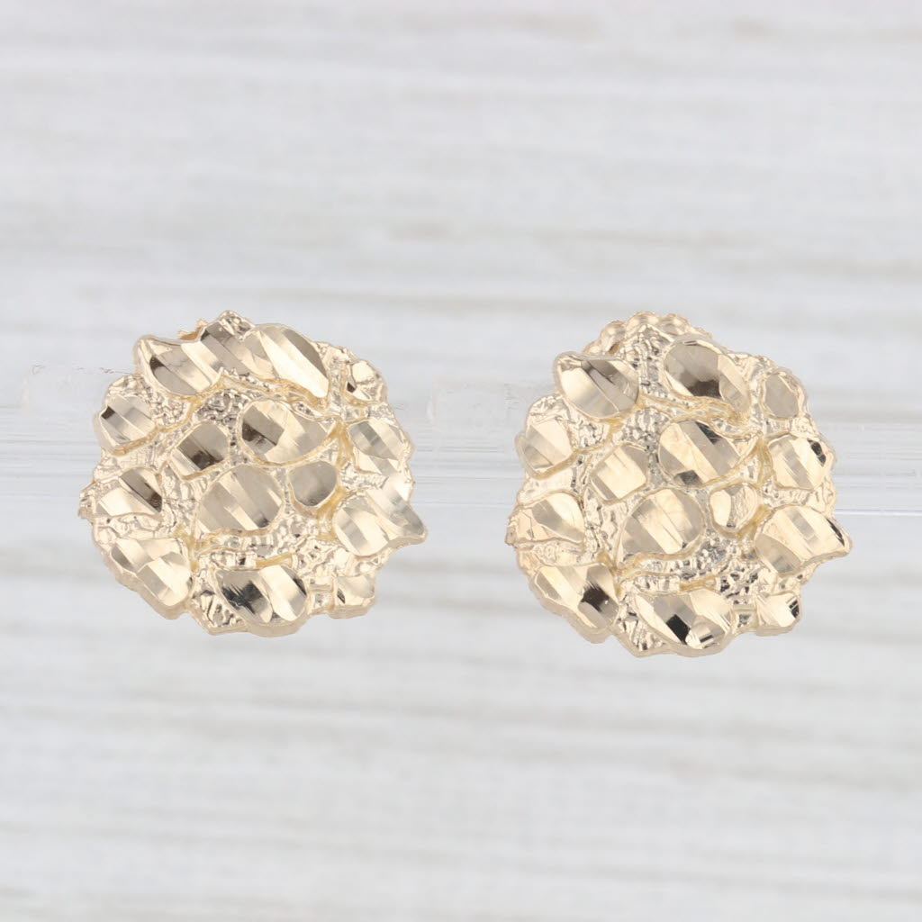 Light Gray Gold Nugget Stud Earrings 10k Yellow Gold