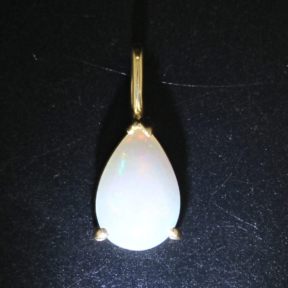 Black Opal Pear Cabochon Solitaire Teardrop Pendant 10k Yellow Gold