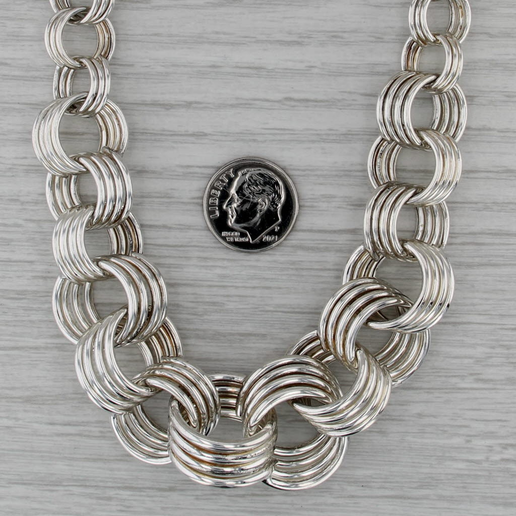 Tapering Cable Chain Statement Necklace Sterling Silver 17.5" Linked Rings