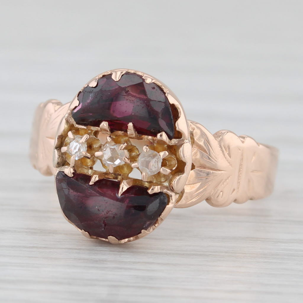 Light Gray Antique 1.23ctw Garnet Diamond Ring 10k Rose Gold Size 5.75