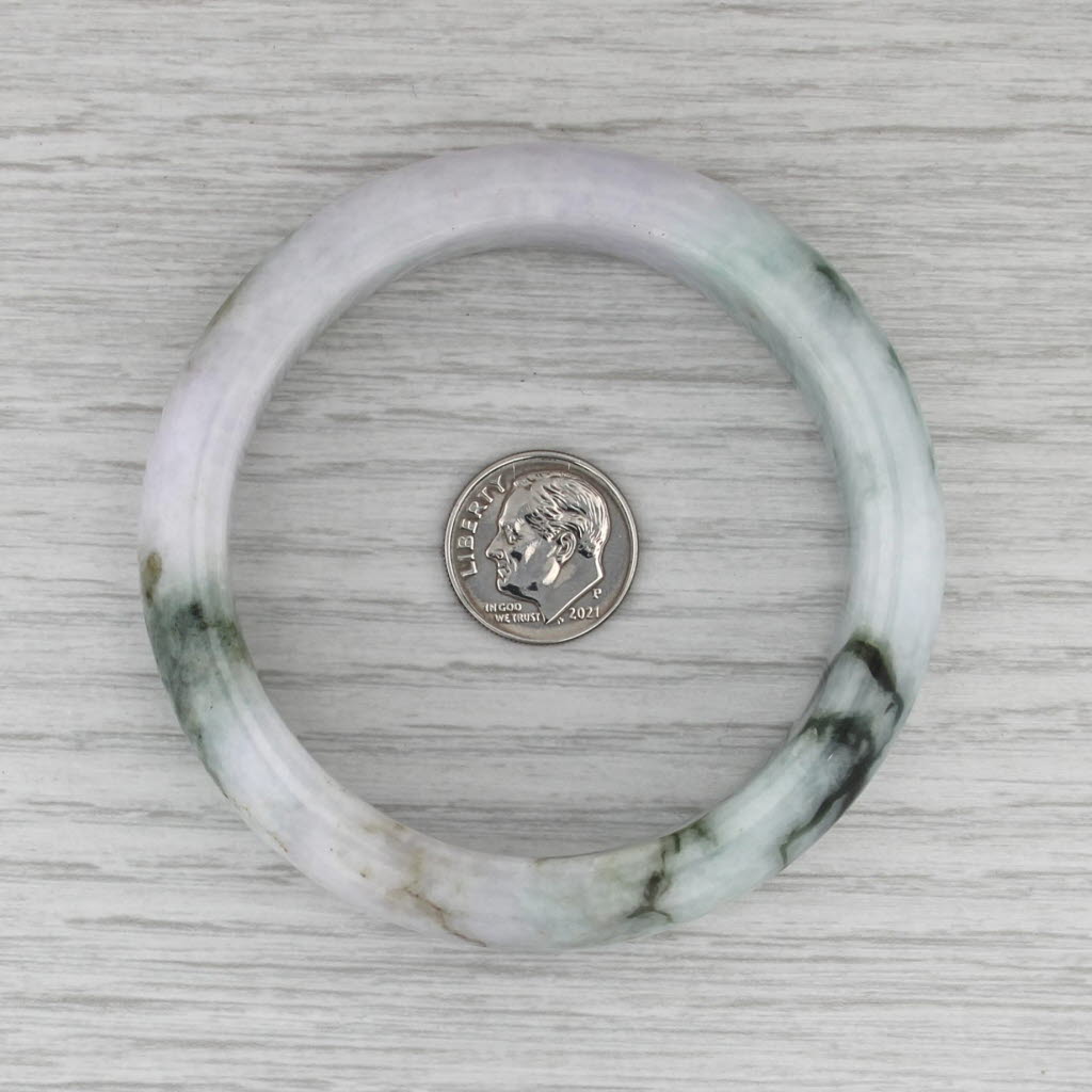 Marbled Green Jadeite Jade Bangle Bracelet 6.75” 15.2mm Stackable Statement