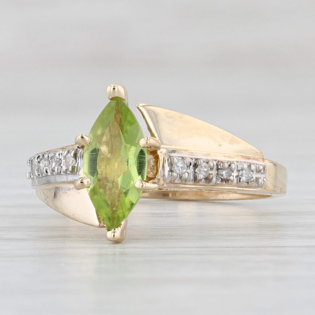 Light Gray 1.19ctw Marquise Peridot Diamond Ring 10k Yellow Gold Size 7 Bypass