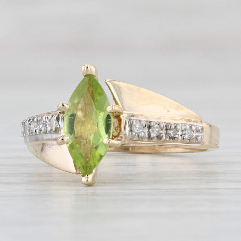 Pear Peridot August Birthstone with Diamond Halo Engagement Ring Bridal Set  with Curved Matching Diamond Band