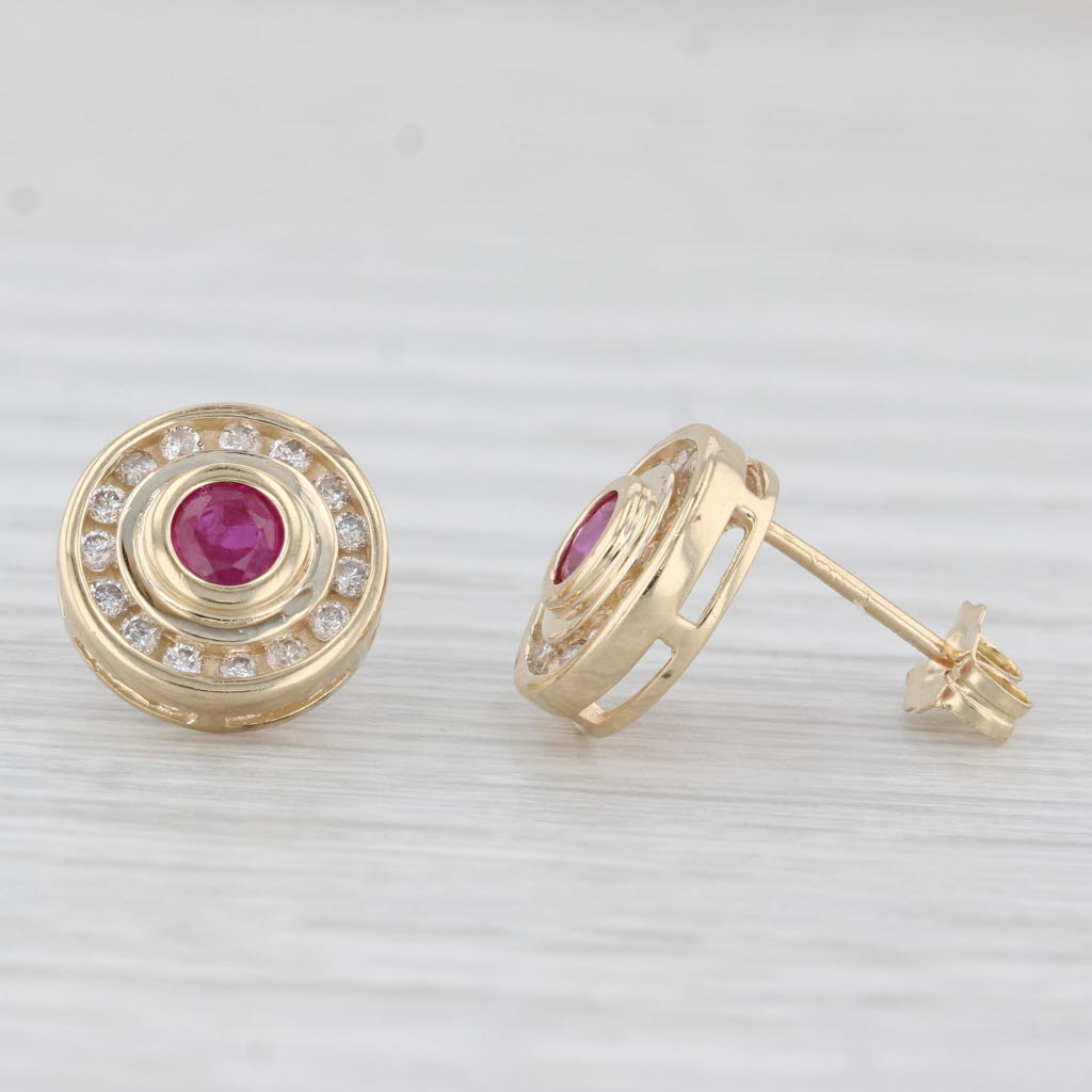 Light Gray 0.90ctw Ruby Diamond Halo Stud Earrings 14k Yellow Gold