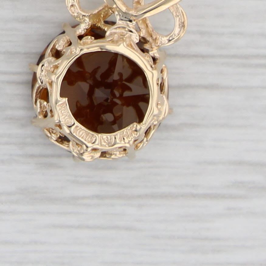 Gray Brown Orange Citrine Pendant 14k Yellow Gold Round Solitaire