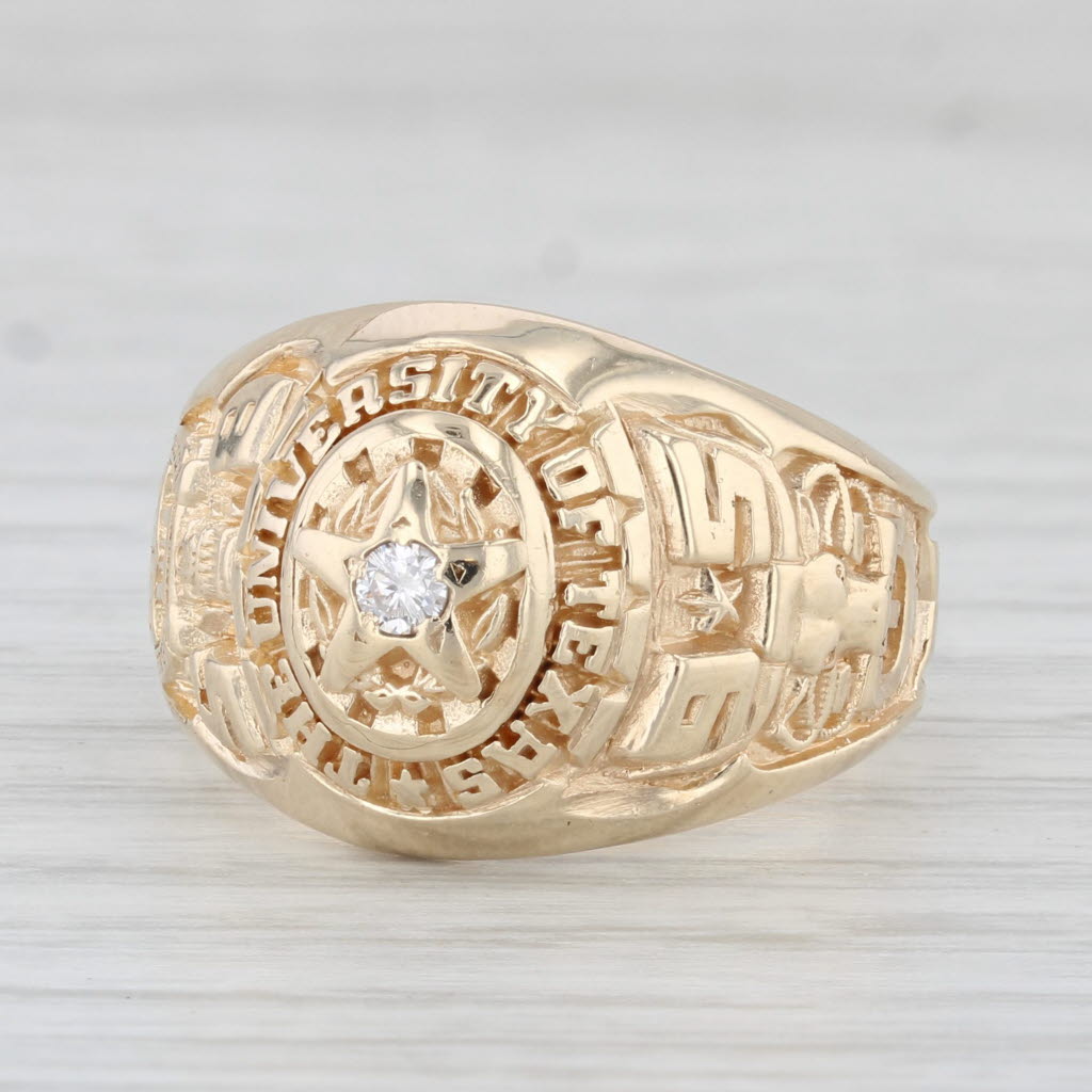 Light Gray University of Texas Diamond Star Class Ring 10k Yellow Gold Size 6.75