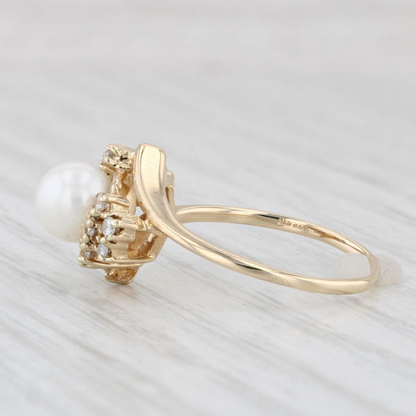 Cultured Pearl Diamond Ring 14k Yellow Gold Size 6.5 Bypass